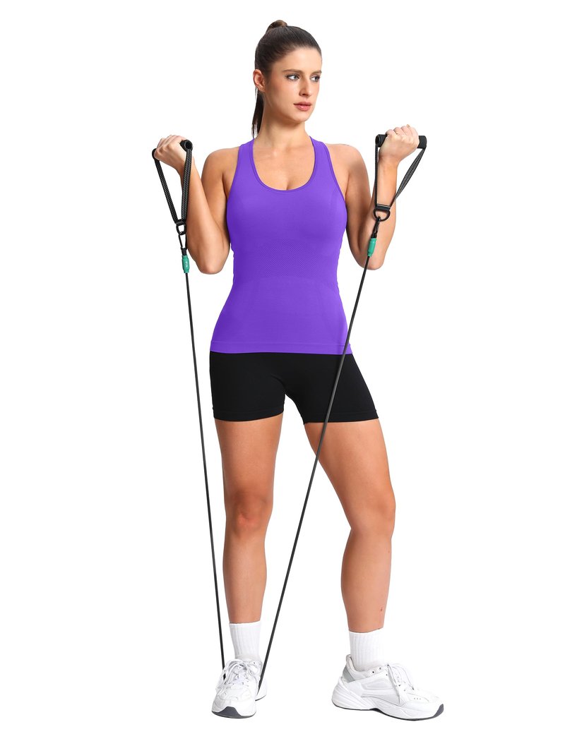 MathCat Workout Racerback Tank Tops for Women, Seamless Padded Athletic Yoga Running Tops Camisole Shirts with Built in Bra Purple