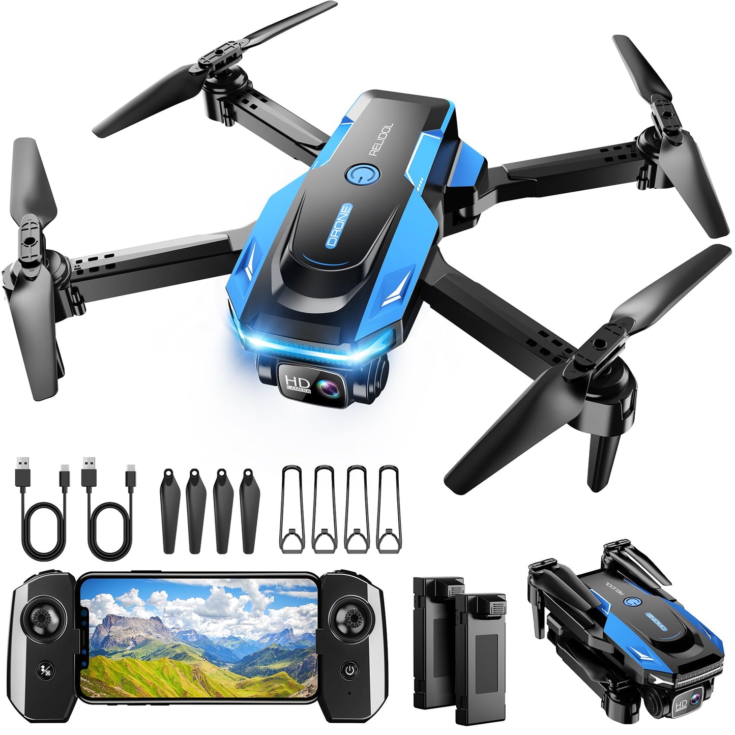 Drone with 1080P Camera - Foldable Remote Control Quadcopter with Voice Gesture Control, 3D Flip, One Key Start, Emergency Stop, 2 Batteries, Easier to use, Toy for Kids Adult Beginners