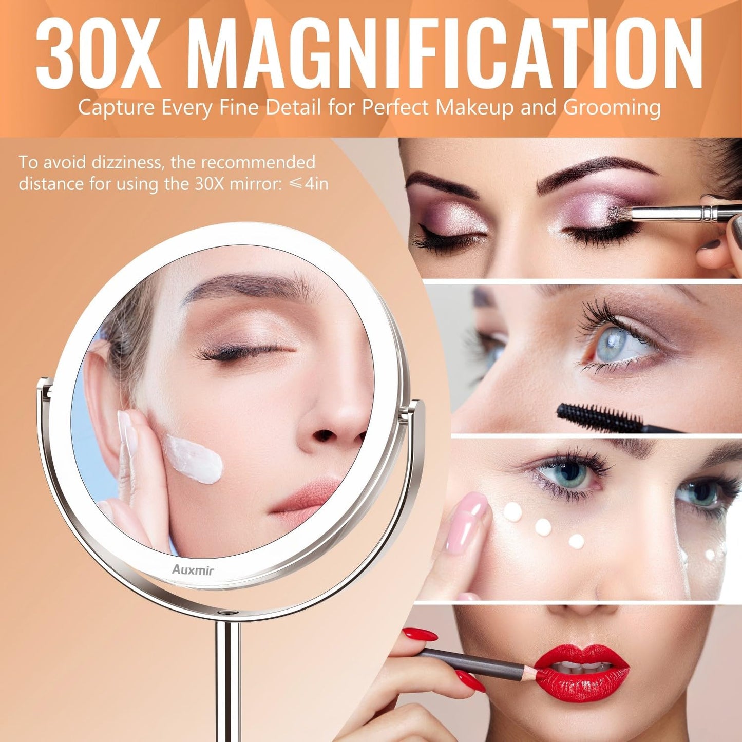 Auxmir 30X Magnifying Mirror with Tweezers, Double Sided 30X/1X Magnifying Makeup Mirror with Stand, 360° Rotation Bathroom Vanity Mirrors for Shaving, Dressing Table, Desktop, Bedroom