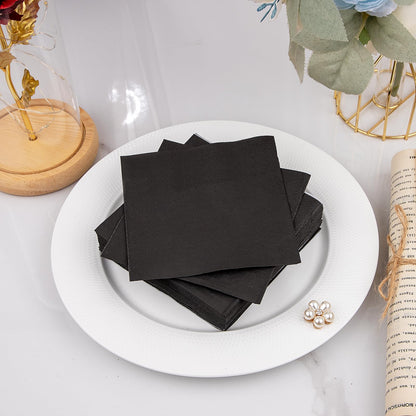 FLOWERCAT 100-Count 2-Ply Black Cocktail Napkins - Black Beverage Napkins Disposable Premium Quality - 5“ x 5" and unfold 10" x 10" Paper Napkins for Bar,Weddings,Birthday,Halloween