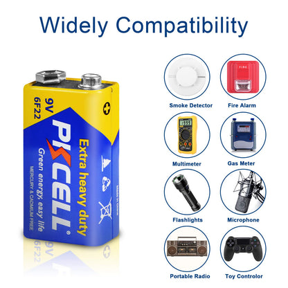 PKCELL 9V Dry Battery (100 Count)– Ultra Long-Lasting 9 Volt Carbon Zinc Battery, 3-Year Shelf Life, Leak-Proof 9V Battery for Smoke Detectors