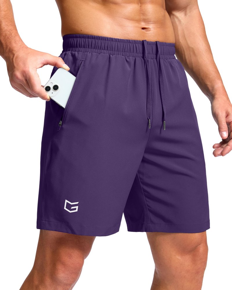 Men's Athletic Running Shorts with Zipper Pockets Quick Dry 7"/ 5"/ 9" Workout Gym Shorts for Basketball Hiking(Purple,7S)