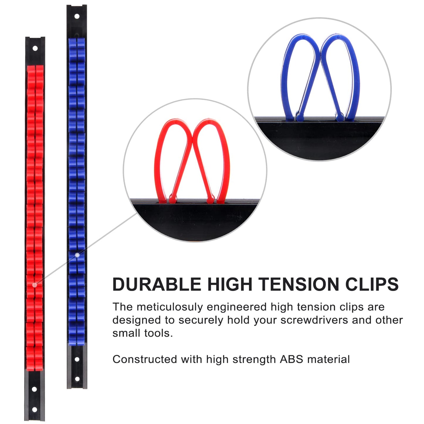 CASOMAN 10 pcs Screwdriver Organizer and Wrench Organizer, Wall Mount, Hand Tool Holder, Plastic Rail Wrench Hanger with Clips