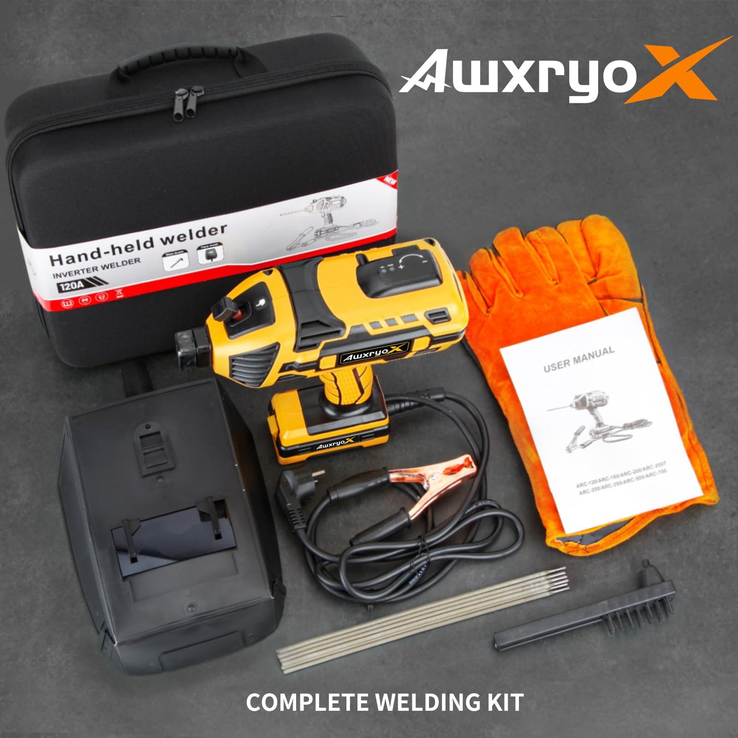 AwxryoX Portable Handheld Welding Machine, 110V 140Amp Upgraded Maquina de Soldar with IGBT Inverter 6 Variable Current, Soldadora Welding Tool Set with 3/32"-1/8" Welding Rod & Protective Gloves