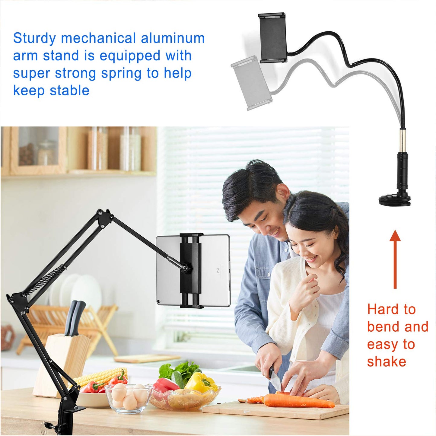 Tablet Stand Adjustable,Foldable Arm Stand for Bed,Aluminum Universal Flexible Tablet Holder with 360 Degree Rotation Compatible with iPad/iPhoneX/iPad Pro/N-Switch,or Other 4.5~12.9 Inches Devices