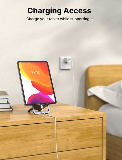 JSAUX Universal Tablet Stand, Portable Foldable Tablet Holder for Desk Compatible with iPad mini/Air, Samsung Galaxy Tab, Kindle Fire, Steam Deck, Switch 2, ROG Ally, iPhone and Other Tablets-Gray