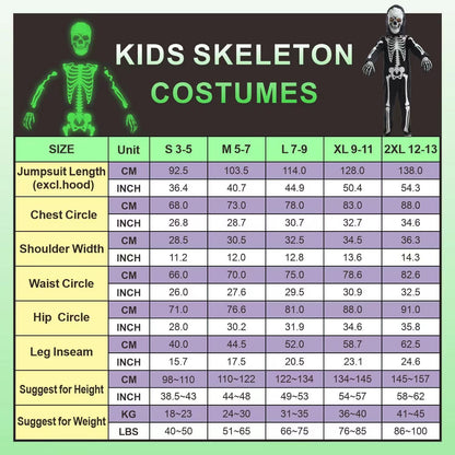 Sincere Party Glow In the Dark Skeleton White Bones Skeleton Costume with Gloves&Hood for Kids 5-7years