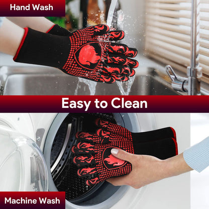 BBQ Gloves, Oven Mitts Grilling Gloves - 1472℉ Extreme Heat Resistant Oven Gloves, Non-Slip Silicone Cooking Gloves for Grilling, Barbecue, Baking, Welding (A Pair)