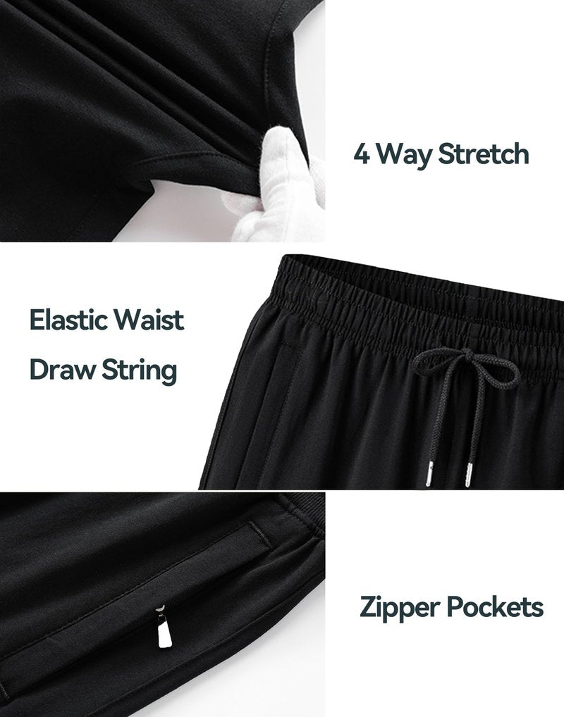 Men's Sweatpants Cotton Yoga Pants Casual Jersey Pants for Men Open Bottom Straight Leg with Zipper Pockets BK Large