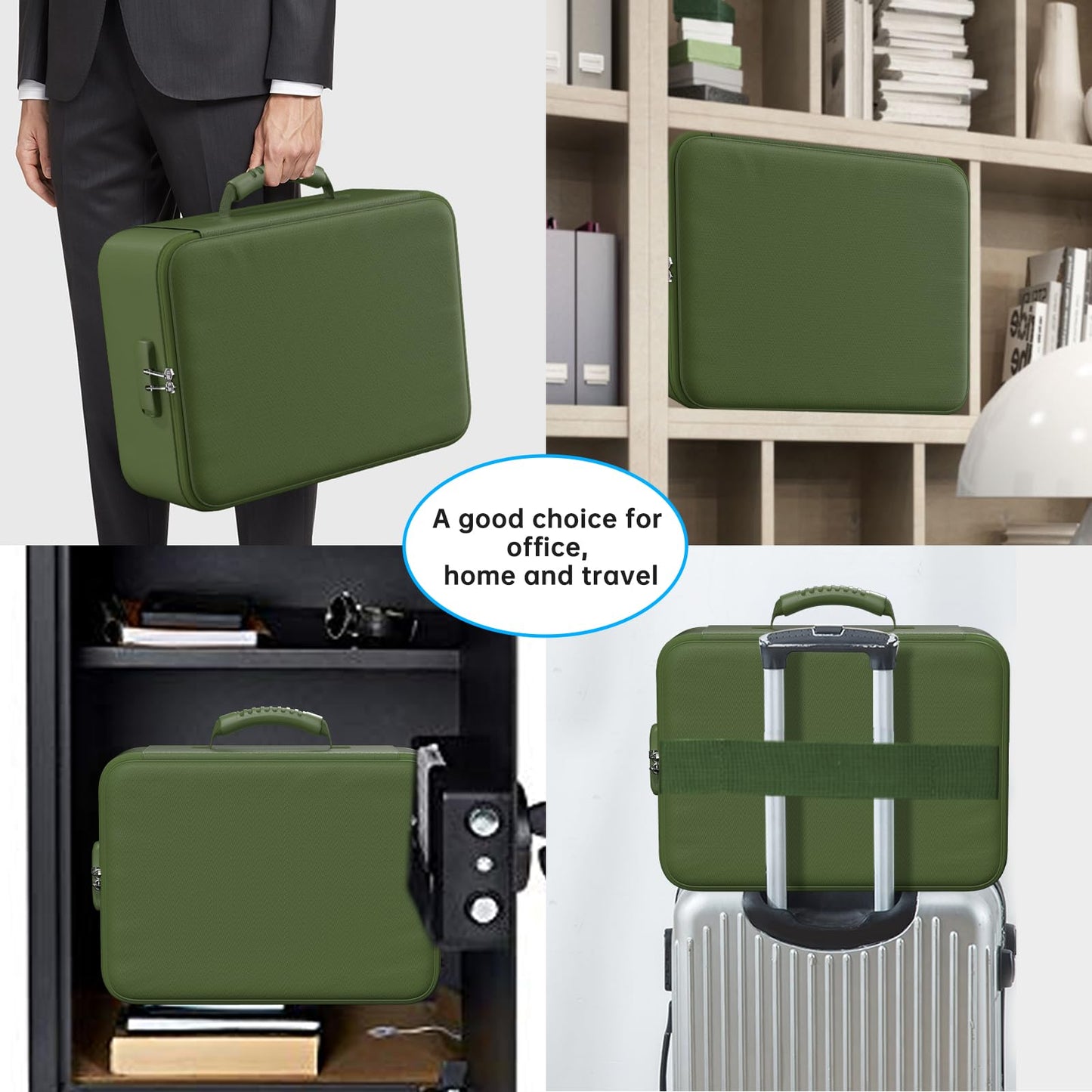 ENGPOW 5200°F Fireproof Document Bag with Lock, Upgraded Heat Insulated Fireproof＆Waterproof Box 8 Layers Document Organizer, Portable Home Travel Safe Storage Box for Important Files, Laptop,Green