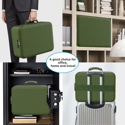 ENGPOW 5200°F Fireproof Document Bag with Lock, Upgraded Heat Insulated Fireproof＆Waterproof Box 8 Layers Document Organizer, Portable Home Travel Safe Storage Box for Important Files, Laptop,Green