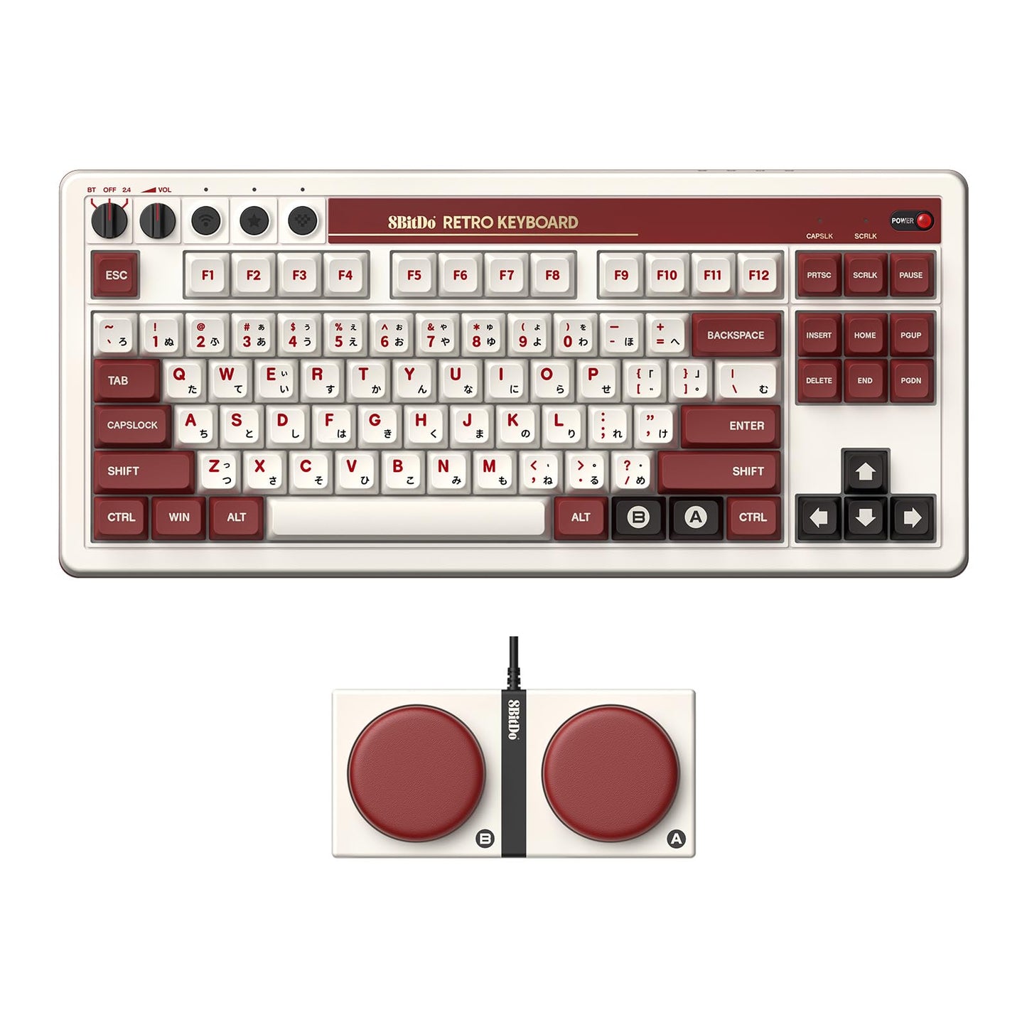 8Bitdo Retro Mechanical Keyboard, Bluetooth/2.4G/USB-C Hot Swappable Gaming Keyboard with 87 Keys, Dual Super Programmable Buttons for Windows and Android - N Edition