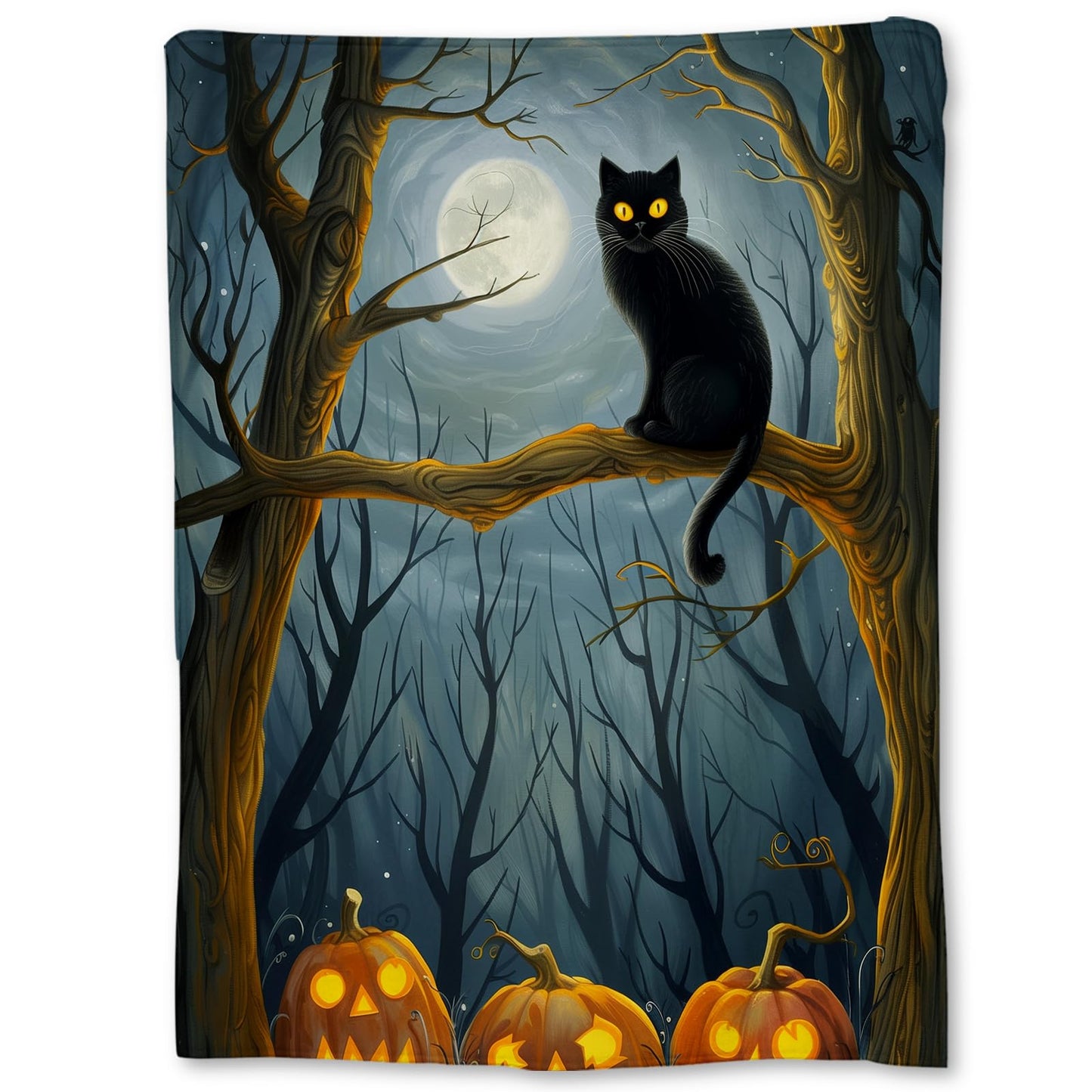 Ti Caldi Spooky Black Cat & Pumpkin Blanket | Soft Warm Fuzzy Lightweight Flannel Throw Blanket for Couch, Bed, Halloween Decor, Travel & Outdoor Use, Cozy Blankets for Adults Women Men 60×50 in