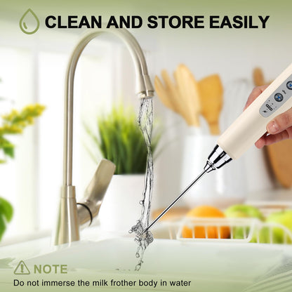 YUSWKO Black Handheld Milk Frother Wand for Coffee, Rechargeable Electric Whisk with 3 Heads 3 Speeds Drink Mixer Coffee Frother For Latte, Cappuccino, Hot Chocolate, Egg