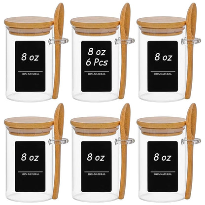 ComSaf 16Pcs Glass Spice Jars with Bamboo Lid, 4oz Airtight Square Spice Containers with 275 Black Lables, Empty Seasoning Jars for Spice Salt Sugar