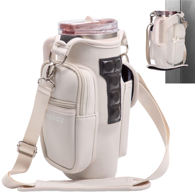 Tumbler Carrier Bag for Stanley & Owala 30–40oz, Magnetic Water Bottle Holder for Gym Equipment, Crossbody Cup Holder with Phone Pocket