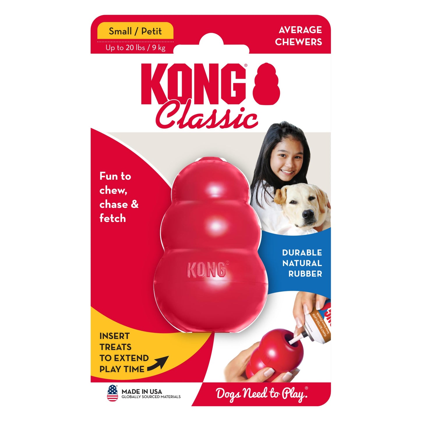 KONG Classic Stuffable Dog Toy - Fetch & Chew Toy for Dogs - Treat-Filling Capabilities - Durable Natural Rubber Material - For Small Dogs
