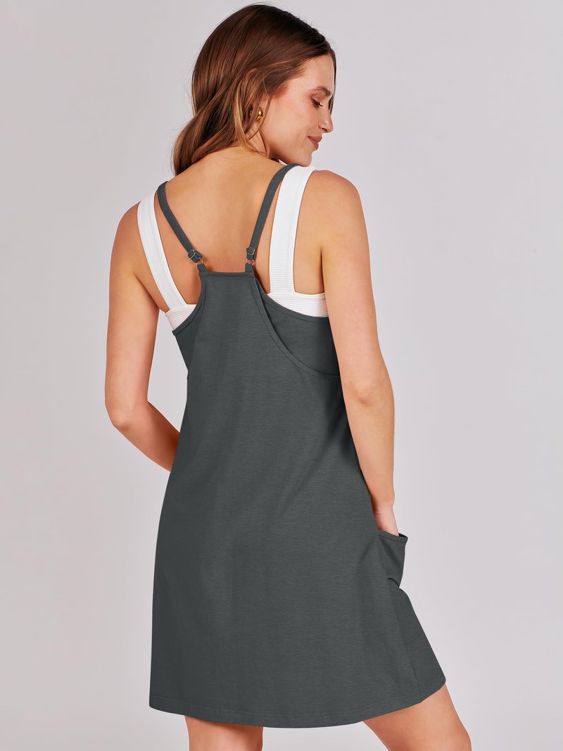 ANRABESS Women Athletic Dress Summer Tennis Workout Active Sports Mini Romper Dress Built in Shorts Travel Vacation Clothes Deep Gray X-Large