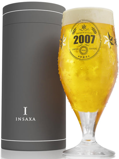 Insaxa 18th Birthday Gifts for Boys - Limited Edition 2007 Premium Quality Beer Glass (1 Pint / 580ml)