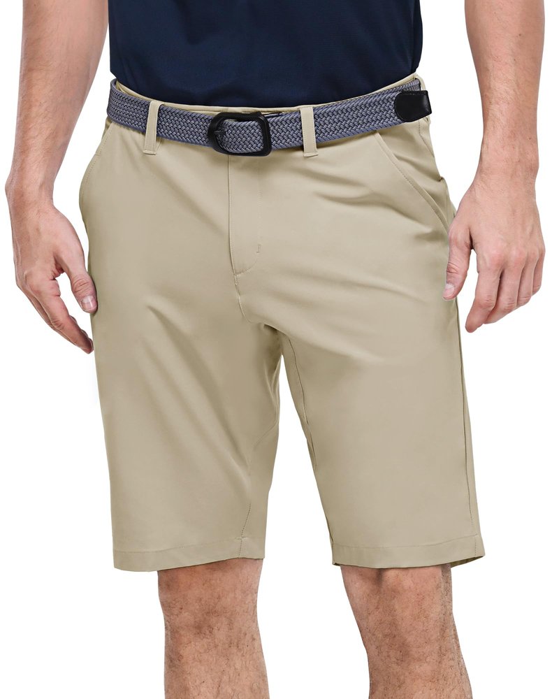 Outdoor Ventures Men's Golf Shorts 11" Inseam Classic-Fit Flat Front Stretch Casual Shorts with Pockets Summer Hiking Travel Khaki