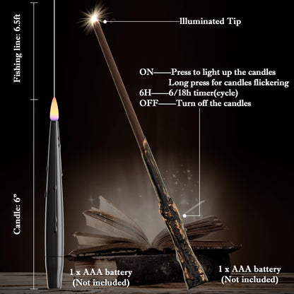 JOIONE Floating Candles with Wand, 12 Pack Flameless Candles Magic Hanging Taper Candles with Wand Remote, Battery Operated Candles for Halloween Christmas Birthday Party Decor Black