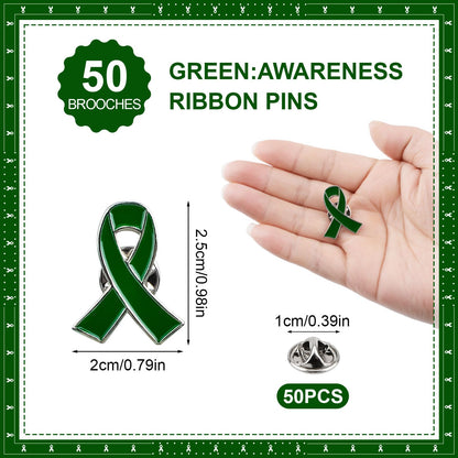 WANDIC 50Pcs Green Ribbon Mental Health Pin Badges Alloy Mental Health Awareness Brooches Liver Cancer Pin Badges Souvenir Brooches for Charity Event(2.5 * 2cm)