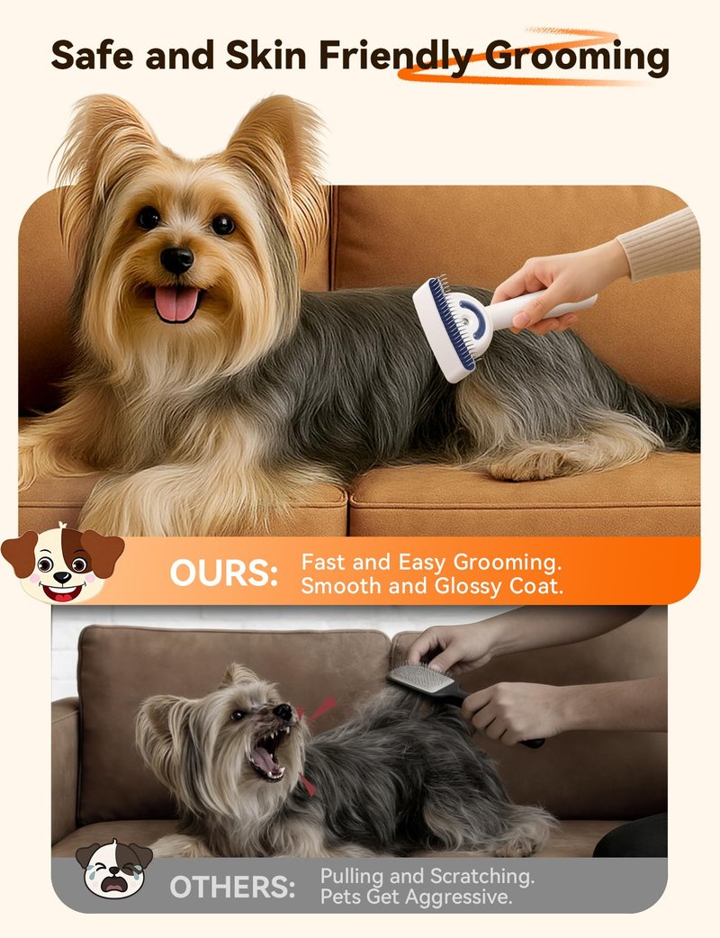 Dog Brush for Shedding with Steam, Dog Brush for Long Haired Dogs and Cats, Dual-Sided Dematting and Deshedding, Safe Non-Deforming Steel Pins, for Medium-Thick Coats Prone to Tangles & Shedding