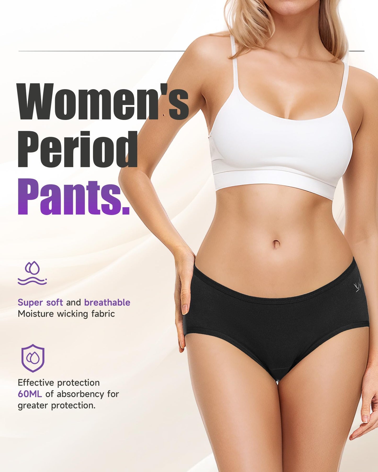 TANSTC Period Pants Heavy Flow 60ML Absorbency Period Underwear for Women Extra Protection Soft Breathable Leakproof Washable Menstrual Knickers Postpartum Underwear Pack of 3,Black,M