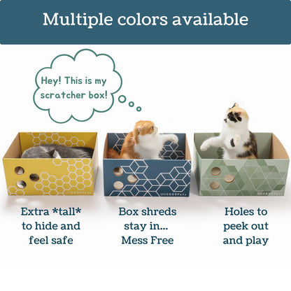 5609PETS Heavy Duty Cardboard Cat Scratcher Box with Refillable Double-Sided Cat Scratching Board for Indoor Cats