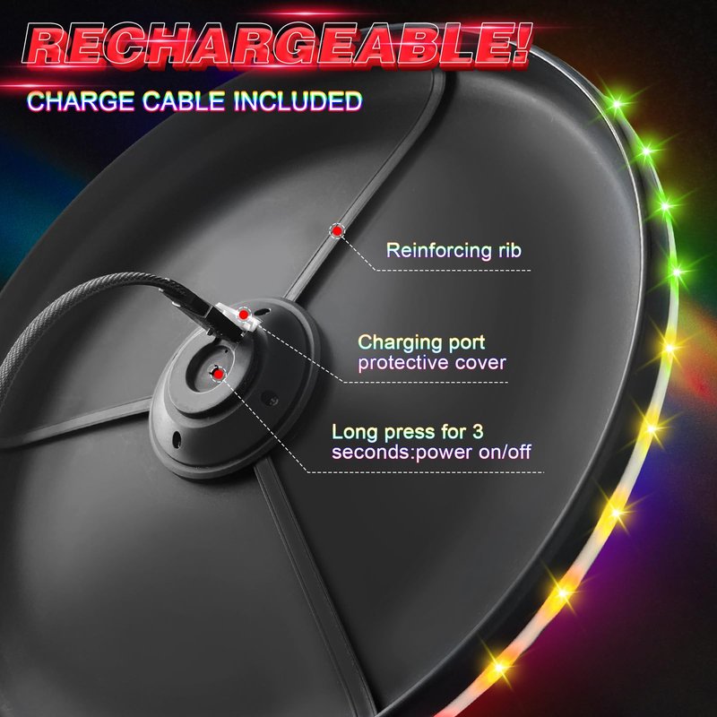 Light up Flying Disc-16 Millions Colors, 48 LEDs & 13 Light Modes, LED Flying Disc for Adults, Kids & Teens, Glow in the Dark Flying Ring, Party Toy Christmas Birthday Gift, Age 6+ (black, 9in)