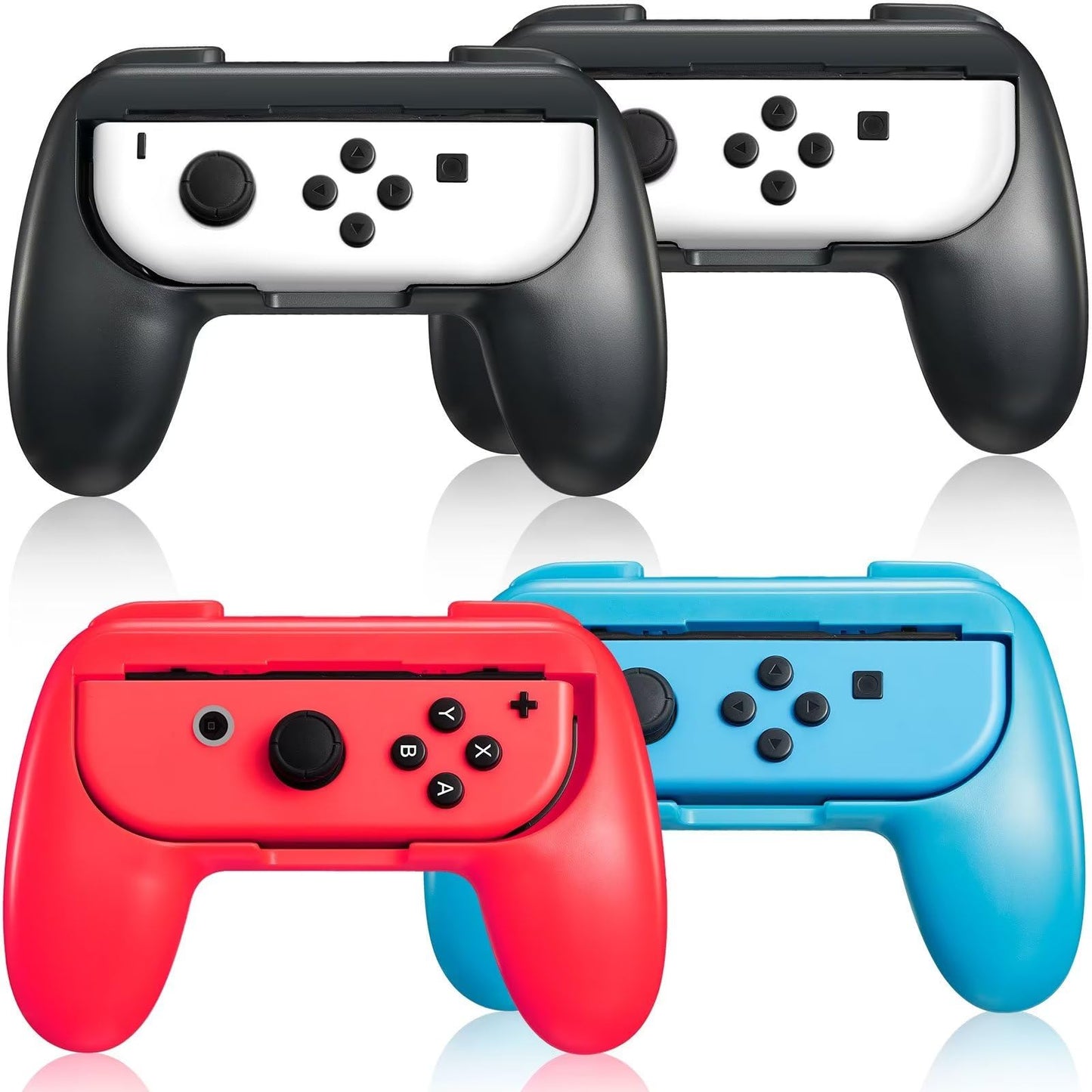 Gepicest Switch Accessories Grip Holder for Joycon Controller Compatible with Switch Handheld Remote, Kit Set Grips Holder for Dual Joycon Remote Controller Black Red Blue 4 Packs