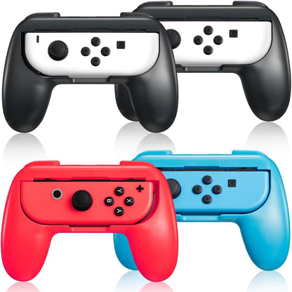 Gepicest Switch Accessories Grip Holder for Joycon Controller Compatible with Switch Handheld Remote, Kit Set Grips Holder for Dual Joycon Remote Controller Black Red Blue 4 Packs