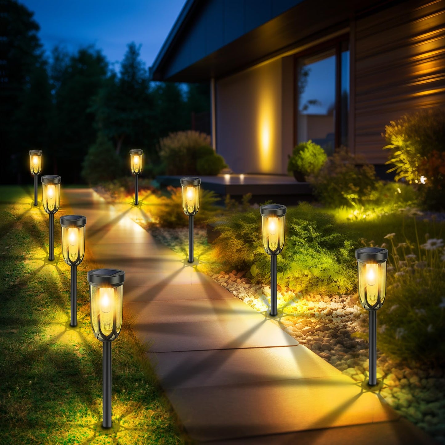 Barleit Solar Pathway Lights 8 Pack, Solar Lights Outdoor Waterproof IP65, Bright Auto On/Off Driveway Patio Light, Solar Garden Lights Landscape Lighting for Walkway Lawn Yard
