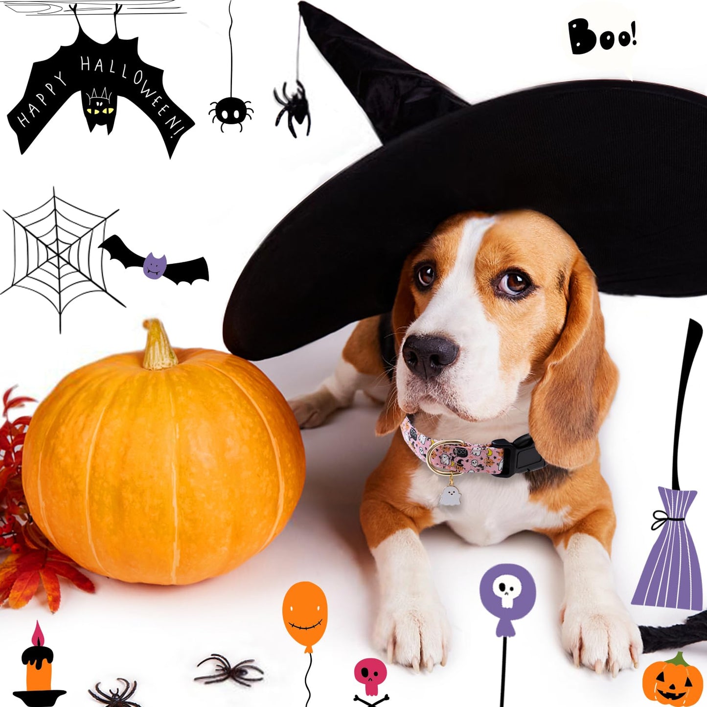 Faygarsle Halloween Fall Dog Collar for Small Medium Large Dogs Fashionable Cute Collar for Male Female Dogs Pink Cotton Dog Collar Spectre Pumpkin Pattern M