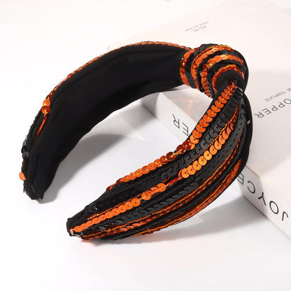 GLBCC Halloween Sequin Headband for Women - Orange Black Sequin Wide Top Knot Headband for Festive Hair Accessories & Cosplay Costume Party Favors