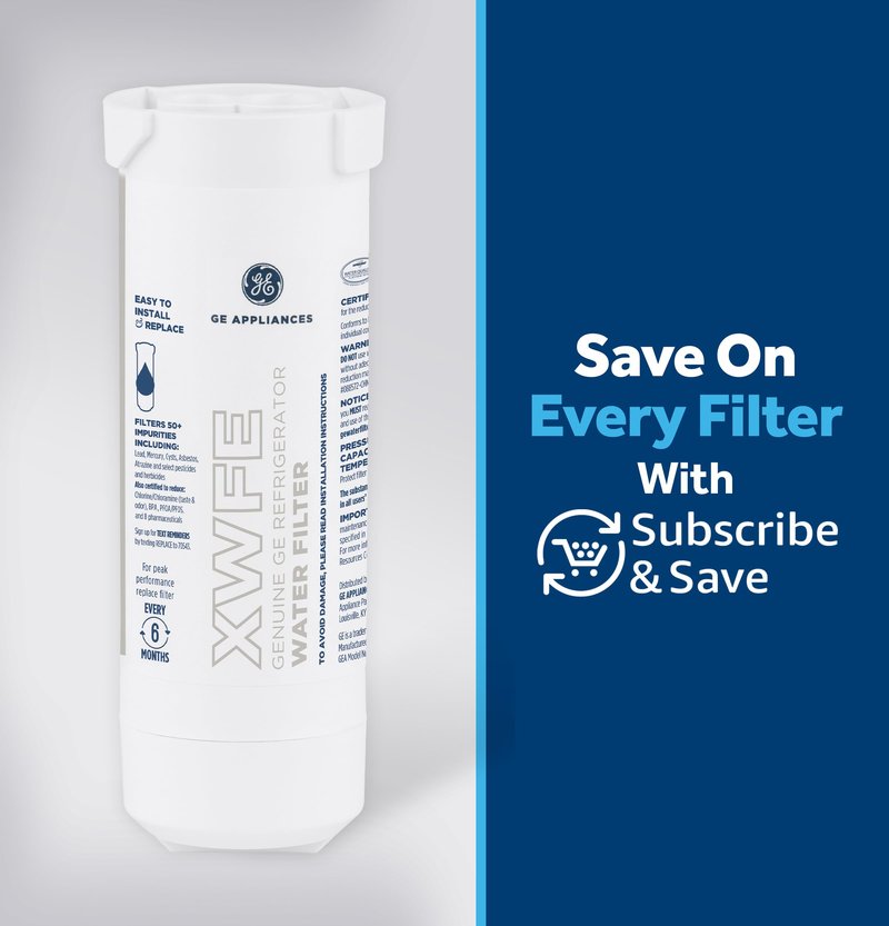 GE XWFE Refrigerator Water Filter, Genuine Replacement Filter, Certified to Reduce Lead, Sulfur, and 50+ Other Impurities, Replace Every 6 Months for Best Results, Pack of 1
