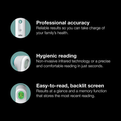 Braun Sensian Contact 5 Forehead Thermometer - Gentle Digital Thermometer with Professional Accuracy and Color Coded Temperature Guidance for All Ages, FSA and HSA Eligible