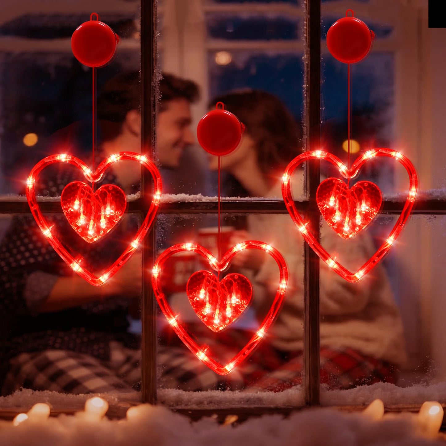 LOLStar Valentines Day Window Lights Decor with Timer, 3 Pack Battery Operated Red Heart-Shaped Window Decorations Silhouette Sucker LED Lamp Slow Fade Mode Romantic Light for 2026 Holiday Indoor Home