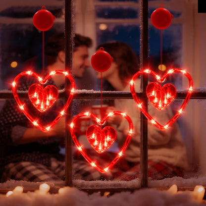 LOLStar Valentines Day Window Lights Decor with Timer, 3 Pack Battery Operated Red Heart-Shaped Window Decorations Silhouette Sucker LED Lamp Slow Fade Mode Romantic Light for 2026 Holiday Indoor Home