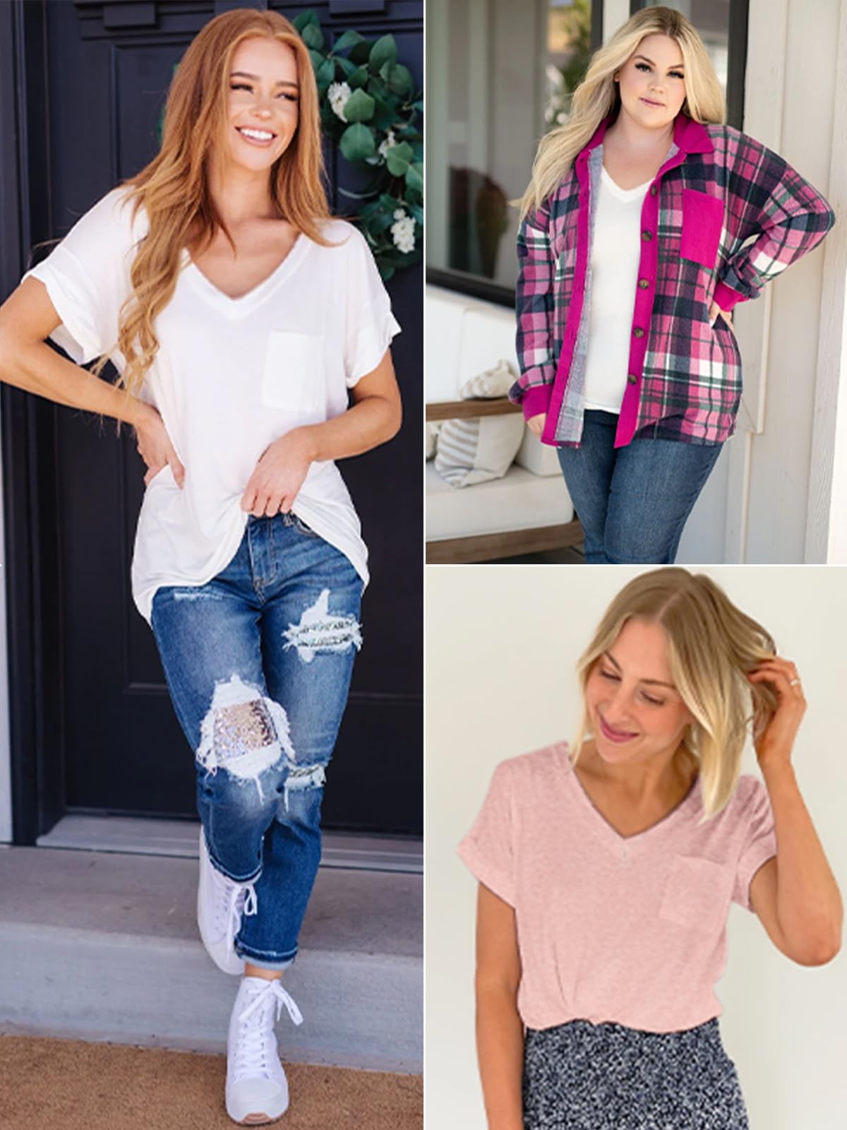 ATHMILE Womens T Shirts 2024 Short Sleeve V-Neck Shirts Cute Fit Summer Casual Tee Tops S-XXL Army Green