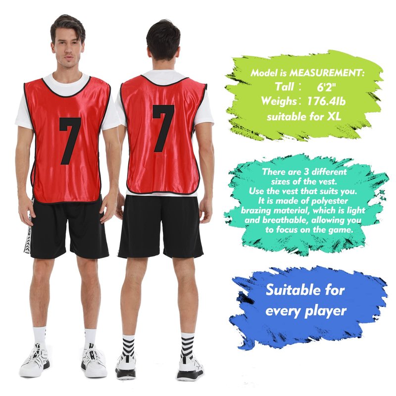 PULUOMASI Scrimmage Training Vest (12 Pack) Team Sports Pinnies Jerseys for Adult Youth Soccer Bibs Numbered Practice Jerseys Red L