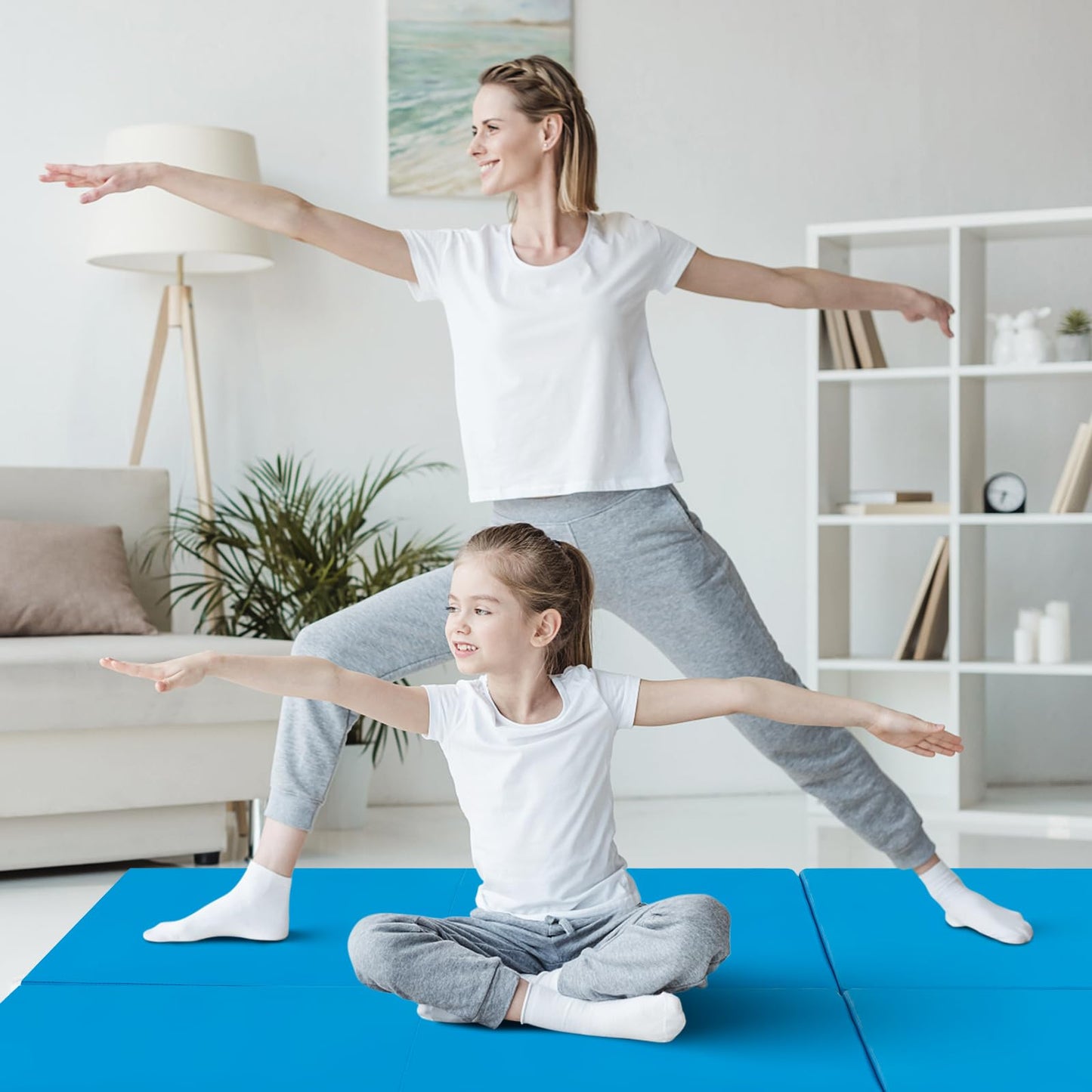 Giantex 6'x2' Tri-Fold Gymnastics Mat with Carry Handles Tumbling Exercise Gym Mat for Aerobics, Yoga, Stretching, MMA (Blue)