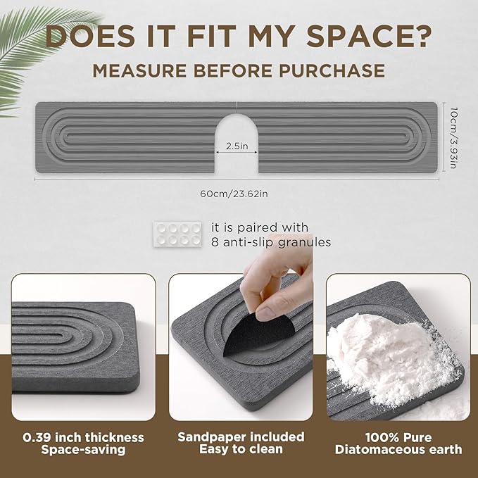 Faucet Mat for Kitchen Sink, Diatomite Stone Drying Sink Protectors, Bathroom