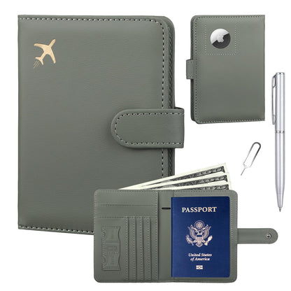 GOAUS Passport Holder for Travel with Airtag Card Slots, Money Pocket, Women Men RFID Blocking Wallet Book Case Green