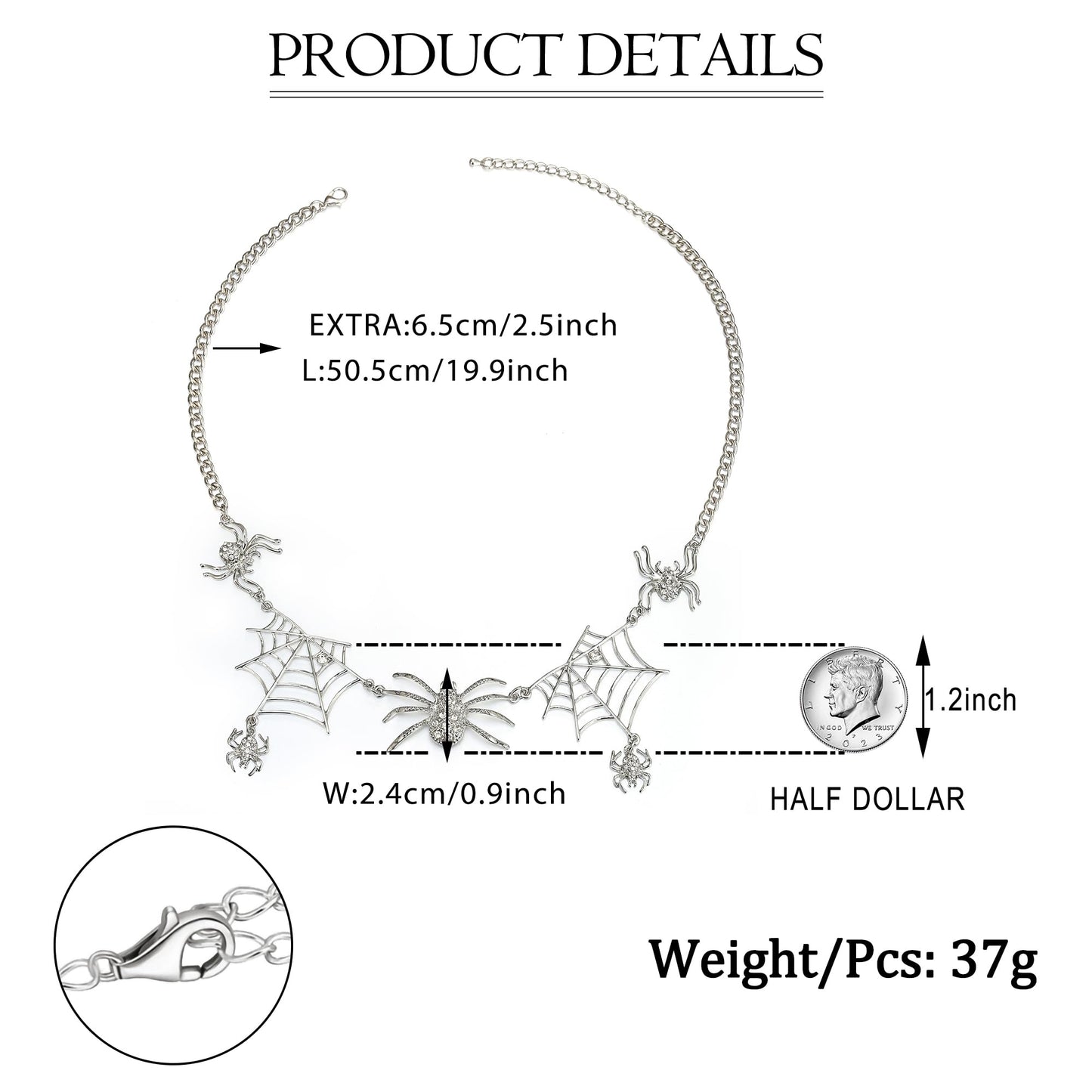 EVER FAITH Halloween Tarantula Spider Web Necklace Clear Austrian Crystal Silver-Tone