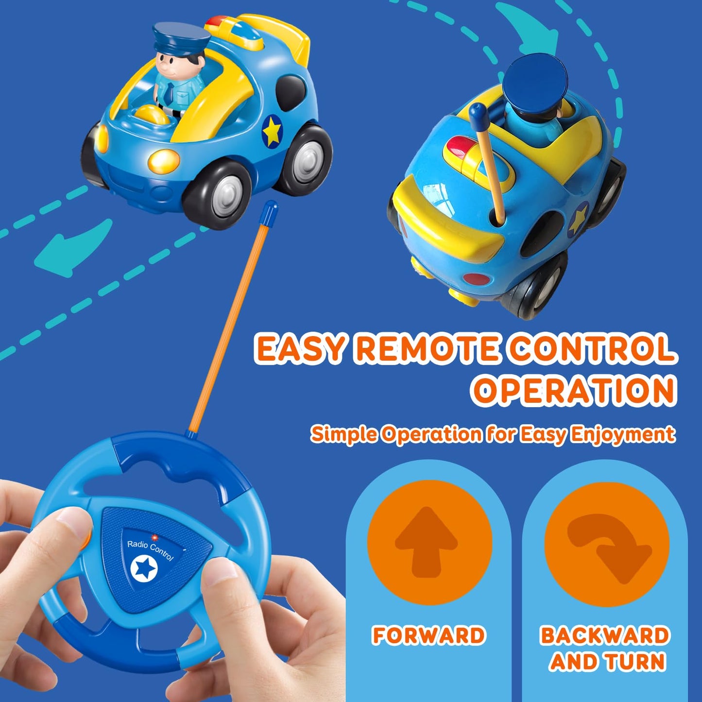 Pup Go First Remote Control Car for Toddler 18 Months+, 2 Interchangeable Dolls with Siren & Lights, Baby RC Police Racing Toy for 2 3 Year Old Boys Girls Kids, Perfect Xmas Presents (Sapphire Blue)