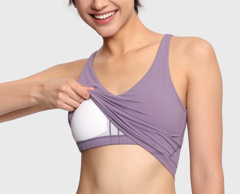 Women’s Longline Sports Bra Wirefree Padded Medium Support Yoga Bras Gym Running Workout Tank Tops Grey Purple