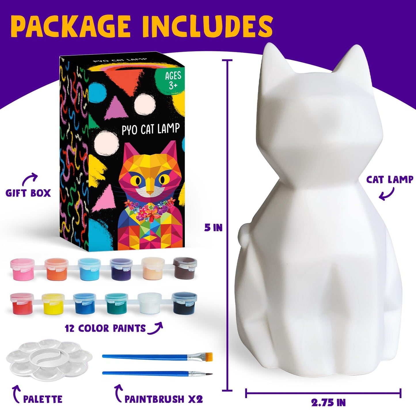 Goodyking Paint Your Own Cat Lamp Kit, DIY Cat Crafts Night Light, Painting Kit Arts & Crafts for Kids Ages 8-12, Art Supplies Birthday Party Holiday Gift for Teens Girls Boys Age 3 4 5 6 7 8