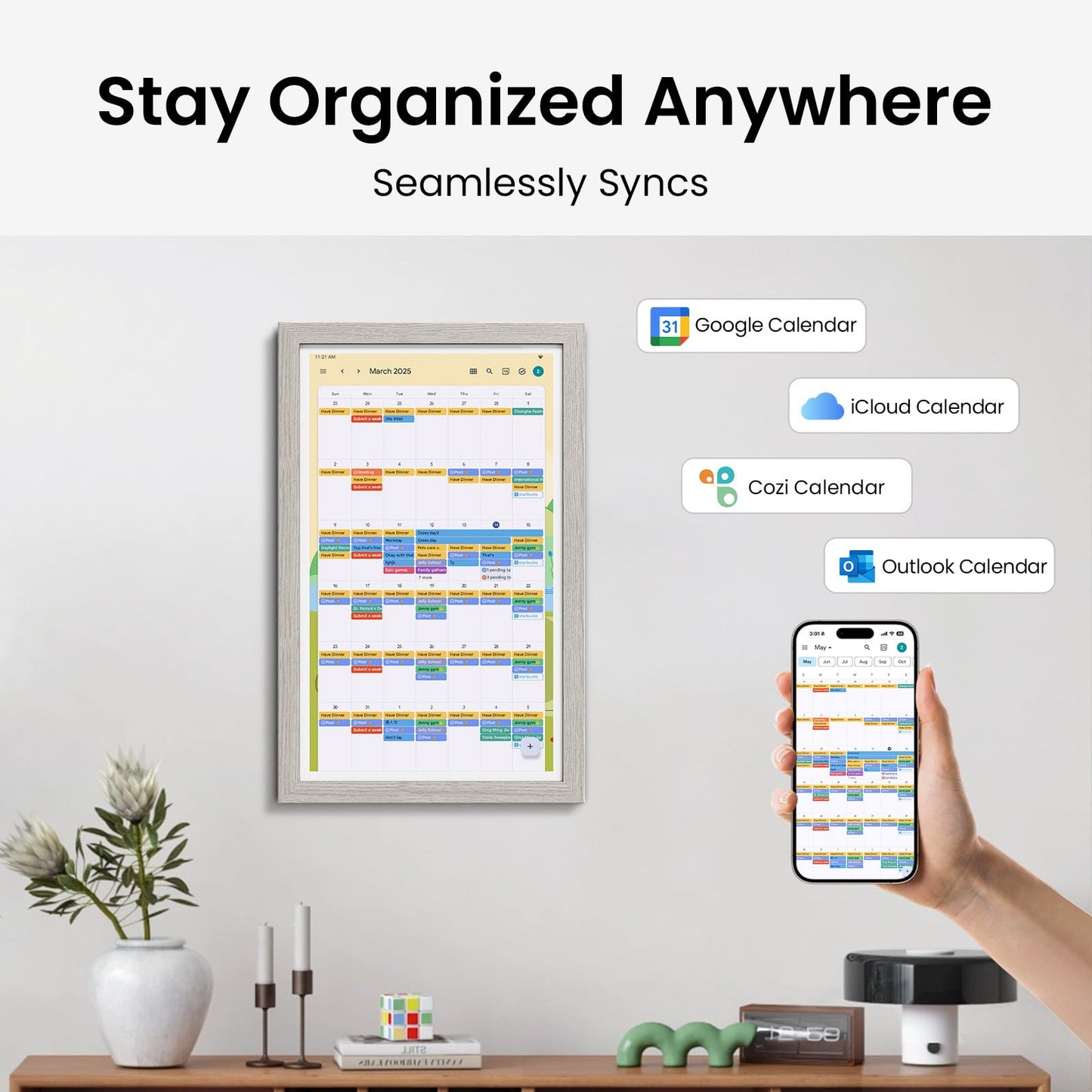 ApoloSign Digital Calendar: Electronic Calendar, Smart Touchscreen Interactive Display for Chore Chart, Family Schedules Planner, Supports All Apps via Google Play (Gray, 15.6-inch)