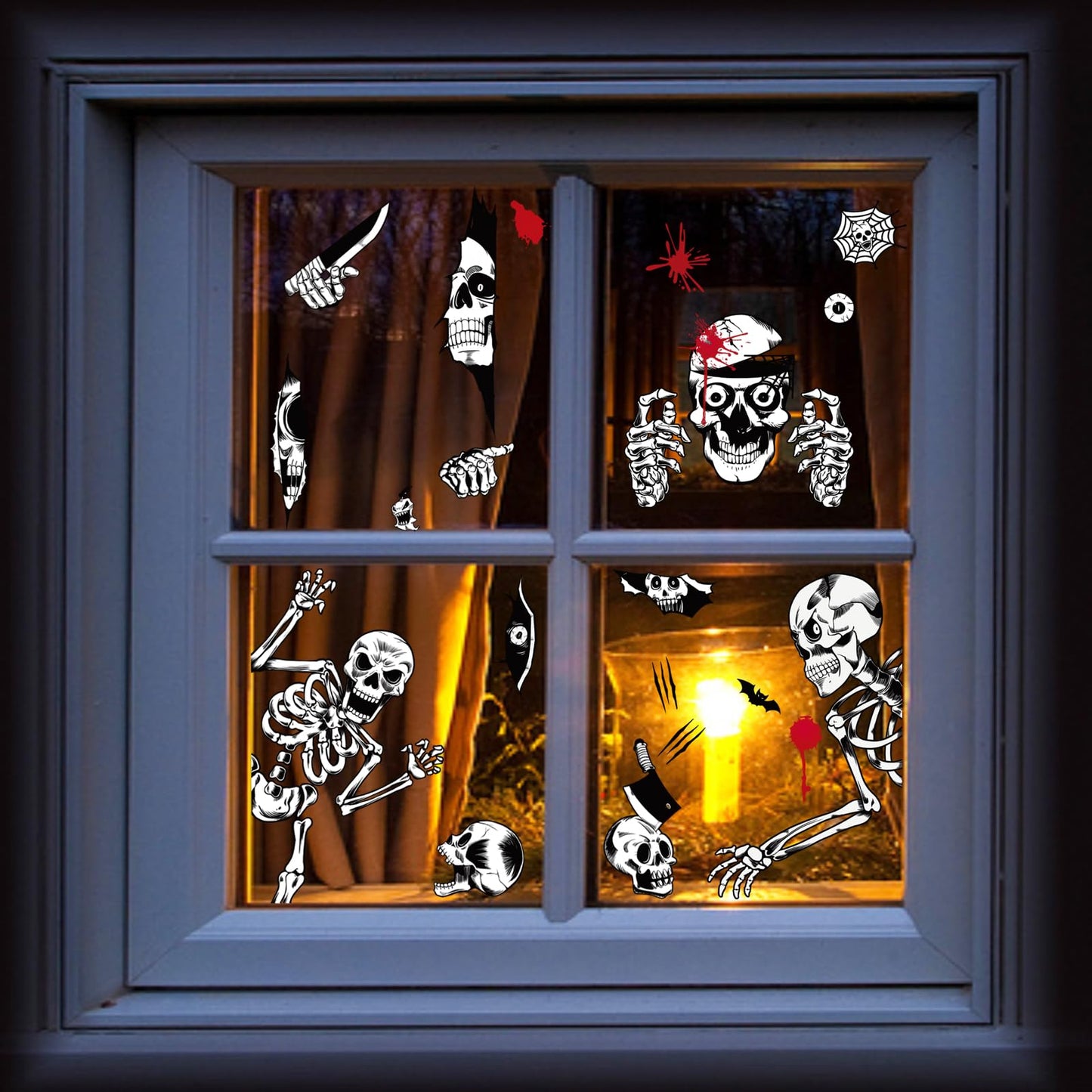 NEWMIAO Halloween Window Stickers, 8 Sheets Halloween Skeleton Window Clings Decals for Party Decorations, Scary Hallowmas Stickers Glass Window Home Decor for Indoor Outdoor Party Supplies
